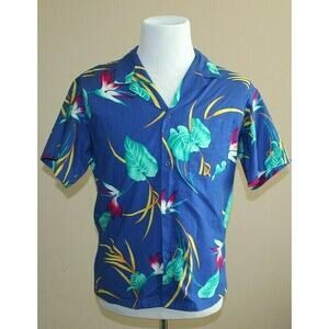 Vintage Hawaiian Surf Shirt Top Button Blue Vtg 1980s Size Small Ocean Pacific